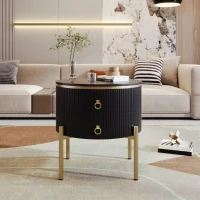 Beistelltisch mit Schubladen, Marmorstruktur, vergoldete Beine und Griffe, verstellbar, 50×50×51 cm, Schwarz(m-1)