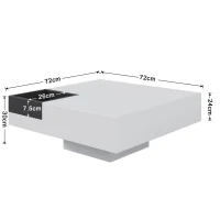 Couchtisch Hochglanz, Beistelltisch mit abnehmbarer Aufbewahrungsbox und LED-Lichteffekt, 72×72×30 cm, Weiß(m-3)