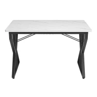 Tavolo da pranzo con gambe in metallo, effetto marmorizzato, struttura in metallo stabile, 119×70×75 cm,Bianco+Nero(m-9)
