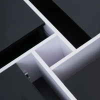 Table basse élégante en finition brillante avec compartiment de rangement intégré et 4 tiroirs,  70×70×35 cm, Noir Blanc(m-9)
