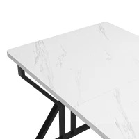 Tavolo da pranzo con gambe in metallo, effetto marmorizzato, struttura in metallo stabile, 119×70×75 cm,Bianco+Nero(m-4)