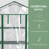 Outsunny Serra per Piante Verticale con Scaffale a 4 Ripiani in Acciaio e PVC Bianco, 69x50x165cm(m-4)
