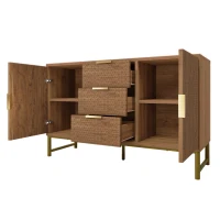 Shelves Adjustable Anti-tip Sideboard Cabinet with 3 Drawers and 2 Doors, Storage Cabinet with Embossed Design, 120L x 40W x 75H cm, Walnut(m-12)