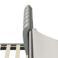 Stilvolles Polsterbett, 140×200, Kunstleder, Abnehmbare Rückenlehne mit Reißverschluss, Lattenrost und Kopfteil, ohne Matratze, Grau(m-7)