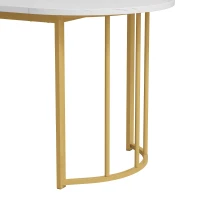 Esstisch mit Metallbeinen, moderner Marmorierung, stabiles Metallgestell, für 4-6 Personen, 138,5×80×75 cm, Weiß(m-6)