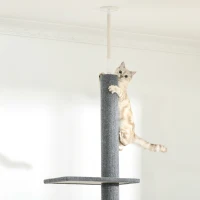 PawHut Stâlp de Zgâriat pentru Pisici pe 4 Niveluri și Fixare pe Tavan Reglabil, 43x27x228-260 cm, Gri(m-8)