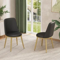 Set di 2 sedie da pranzo, ergonomiche, sedile in pelle PU, telaio in metallo, gambe stabili, 44×41×88 cm, Nero(m-1)