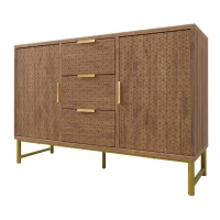 Shelves Adjustable Anti-tip Sideboard Cabinet with 3 Drawers and 2 Doors, Storage Cabinet with Embossed Design, 120L x 40W x 75H cm, Walnut(m-11)