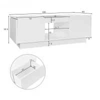 Table basse blanche avec revêtement en verre,  éclairage LED,  contrôle par application,  2 tiroirs et compartiment ouver, Blanc(m-3)