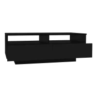 LED Hochglanz Couchtisch mit 2 Schubladen, Modern Center Table mit LED-Lichtern in 16 Farben, USB, 95×50×35 cm, Schwarz(m-2)