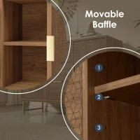 Shelves Adjustable Anti-tip Sideboard Cabinet with 3 Drawers and 2 Doors, Storage Cabinet with Embossed Design, 120L x 40W x 75H cm, Walnut(m-6)