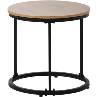 Runder Couchtisch 2er Set, Stapelbare Beistelltische aus MDF mit Metallrahmen, Platzsparendes Design, Großer Tisch: 50 x 70,5 cm, Kleiner Tisch: 45,5 x 44 cm,  Eiche(m-9)