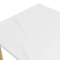 Masă cu picioare din metal, marmură modernă, structură metalică stabilă, pentru 4-6 persoane, 138,9×80×75 cm, Alb+Auriu(m-4)
