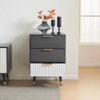 Élégant commode avec 3 tiroirs et accents dorés,  polyvalent,  design anti-basculement,  45x40x65 cm, Blanc+gris(m-1)