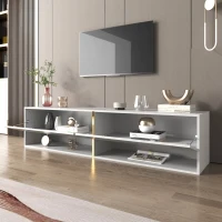 Meuble TV brillant, meuble bas avec portes, espace de rangement combiné, mural/autonome, 172×35×40 cm, Blanc(m-5)