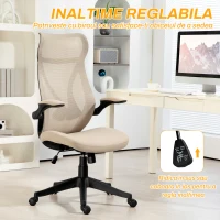 HOMCOM Scaun Ergonomic de Birou cu Brațe Rabatabile, Tetieră, Înălțime Reglabilă și Funcție de Leagăn, 66x66x121 cm, Bej(m-6)