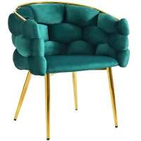 Chaise en velours de luxe, chaise de salle à manger avec pieds en fer doré, supports avant réglables et dossier confortable, Vert foncé(m-2)