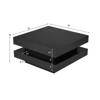 Table basse carrée,  style technologique moderne avec éclairage LED,  70×70×36 cm, Noir(m-3)