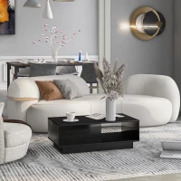 Table basse moderne en finition brillante avec éclairage LED,  15 couleurs,  1 tiroirs et 2 étagères,  95×55×32 cm, Noir(m-5)
