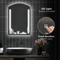 Kleankin Oglindă de Baie cu Lumină LED Reglabilă pe 3 Culori și Raft din Sticlă, 50x12x70 cm, Argintiu(m-5)