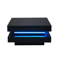 Table basse carrée,  style technologique moderne avec éclairage LED,  70×70×36 cm, Noir(m-8)