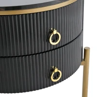 Beistelltisch mit Schubladen, Marmorstruktur, vergoldete Beine und Griffe, verstellbar, 50×50×51 cm, Schwarz(m-7)