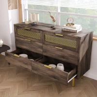 Sideboard Cabinet with 6 Drawers and Metal Handles, Multipurpose Storage Cabinets for Hallway, Bedroom, 120L x 40W x 76H cm, Dark Brown(m-9)