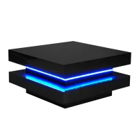 Table basse carrée,  style technologique moderne avec éclairage LED,  70×70×36 cm, Noir(m-10)