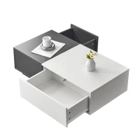 Table basse rectangulaire moderne 100×50×30 cm avec 2 tiroirs à pression,  design innovant, Blanc+gris(m-10)