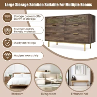 Sideboard Cabinet with 6 Drawers and Metal Handles, Multipurpose Storage Cabinets for Hallway, Bedroom, 120L x 40W x 76H cm, Dark Brown(m-5)