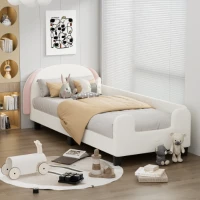 Lit pour enfant 90×200 cm avec sommier à lattes, en forme de lapin, tête de lit en sherpa, montage facile, matelas non inclus,Blanc+Rose(m-1)