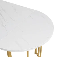 Esstisch mit Metallbeinen, moderner Marmorierung, stabiles Metallgestell, für 4-6 Personen, 138,5×80×75 cm, Weiß(m-5)