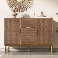Shelves Adjustable Anti-tip Sideboard Cabinet with 3 Drawers and 2 Doors, Storage Cabinet with Embossed Design, 120L x 40W x 75H cm, Walnut(m-1)