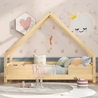 Hausbett, Kinderbett, 80×160 cm, mit Rausfallschutz, Spielbett, Jugendbett aus Massivholz, inkl. Lattenrost, Naturfarbe(m-4)