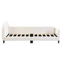 Lit pour enfant 90×200 cm avec sommier à lattes, en forme de lapin, tête de lit en sherpa, montage facile, matelas non inclus,Blanc+Rose(m-9)