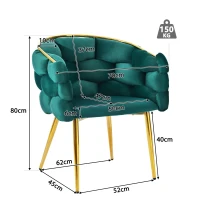 Sedia in velluto, sedia da pranzo con gambe in ferro dorato, supporti anteriori regolabili e schienale confortevole, 50×47×80 cm,Verde Scuro(m-3)