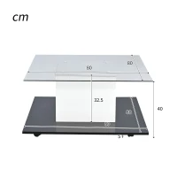 Moderner Couchtisch aus Hochglanzglas mit verstellbarem LED-Lichtstreifen und Lenkrollen, 80×80×40 cm, Weiß+Schwarz(m-3)