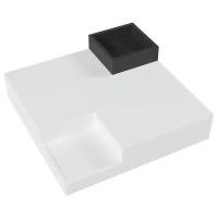 Tavolino da caffè lucido, tavolino con scatola portaoggetti rimovibile ed effetto luce LED, 72×72×30 cm, Bianco(m-10)