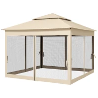 Outsunny Tenda Dobrável de Exterior Tenda de Jardim com Teto Duplo Rede Mosquiteira Amovível 325x325x270 cm Creme(m-11)