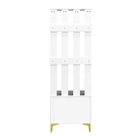 Set guardaroba con panca per scarpe e cuscino, frontale armadio con ganci, 60,5×180,5×35,2 cm, Bianco+Oro(m-14)