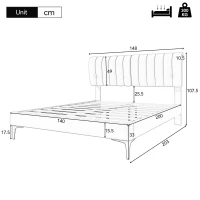 Stilvolles Polsterbett, 140×200, Kunstleder, Abnehmbare Rückenlehne mit Reißverschluss, Lattenrost und Kopfteil, ohne Matratze, Grau(m-3)