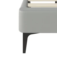 Stilvolles Polsterbett, 140×200, Kunstleder, Abnehmbare Rückenlehne mit Reißverschluss, Lattenrost und Kopfteil, ohne Matratze, Grau(m-9)