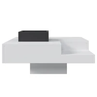 Couchtisch Hochglanz, Beistelltisch mit abnehmbarer Aufbewahrungsbox und LED-Lichteffekt, 72×72×30 cm, Weiß(m-9)