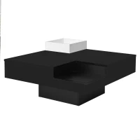 Table basse en haute brillance, table de salon avec boîte de rangement amovible et effet lumineux LED, 72×72×30 cm, Noir(m-12)