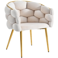 Silla de terciopelo de lujo con respaldo dorado brillante, protección dorsal cómoda, tapizado en terciopelo suave y soportes ajustables para las patas delanteras, 62x47x80 cm, Beige