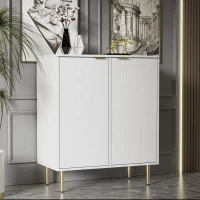 Credenza con 2 ante, 3 ripiani, 6 scomparti, piedi e maniglia dorati, motivo floreale, per soggiorno, bagno e camera da letto, 75L x 40P x 90A, Dorato + Bianco(m-4)