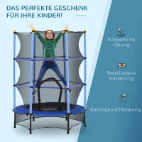 HOMCOM Kindertrampoline, Ø140 cm, met Veiligheidsnet, Binnen en Buiten, Staal, Kunststof, Tot 50 kg Belastbaar, Blauw(m-7)