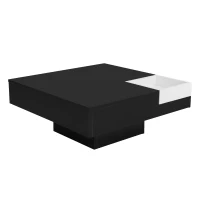 Tavolino da salotto lucido, tavolino da soggiorno con scatola portaoggetti rimovibile ed effetto luce LED, 72×72×30 cm,Nero(m-2)