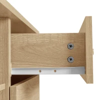 Meuble TV en rotin 150×40×50 cm,  avec 2 portes en rotin,  2 tiroirs,  étagère réglable en hauteur et gestion des câbles,  pour téléviseur jusqu'à 60 pouces, Chêne(m-7)