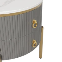 Table d'appoint avec tiroirs, structure en marbre, pieds et poignées dorés, réglable, 50×50×51 cm, Gris(m-6)